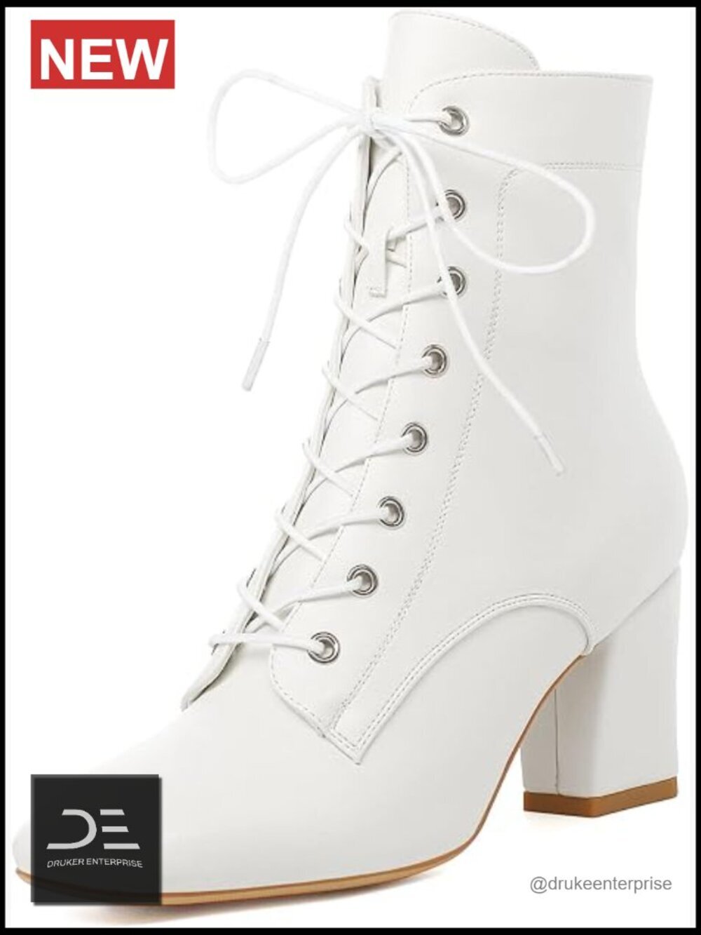 Square Toe Chunky Heels Ankle Boots Lace Up Side Zipper Block Heel